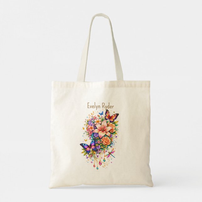 Tote Bag Papillon Floral – Accent Doré Élégant – (Sur mesur (Dos)