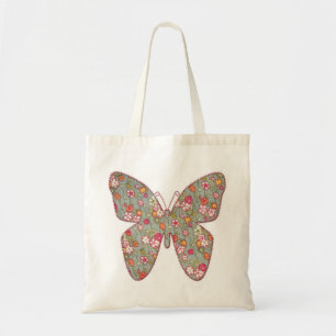 Tote Bag Papillon gris floral de tissu