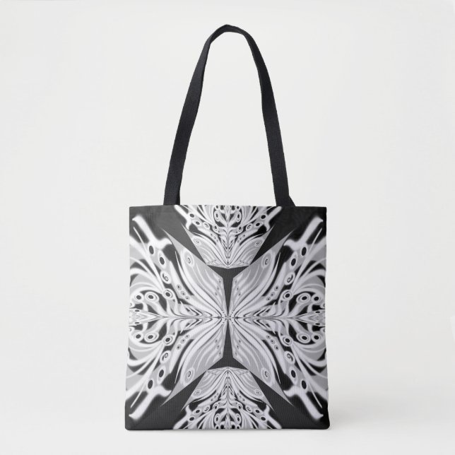 Tote Bag Papillon gris noir et blanc ailé Abstrait (Devant)