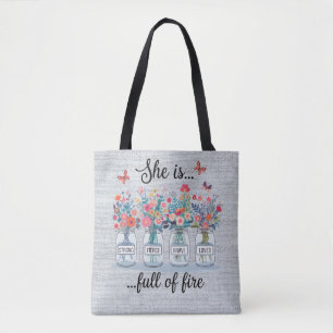 Tote Bag Papillon inspiré/Écriture biblique florale