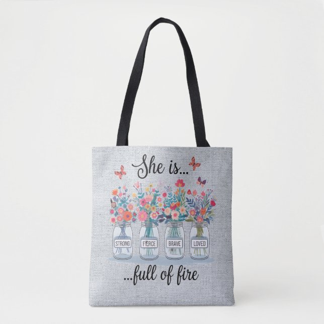 Tote Bag Papillon inspiré/Écriture biblique florale (Devant)