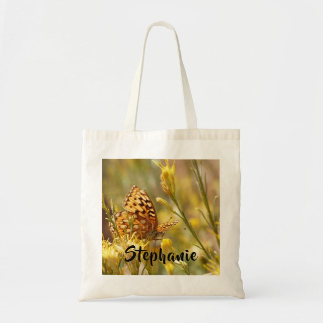 Tote Bag Papillon jaune avec nom personnalisé (Devant)