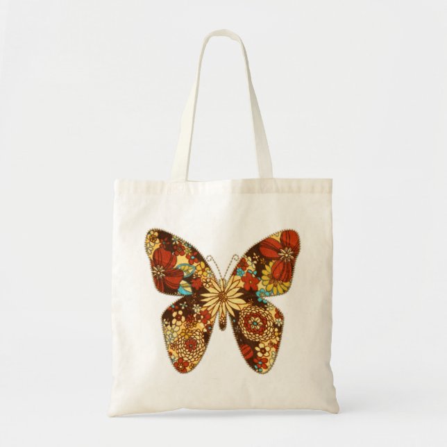 Tote Bag Papillon lumineux floral 2 de tissu (Devant)