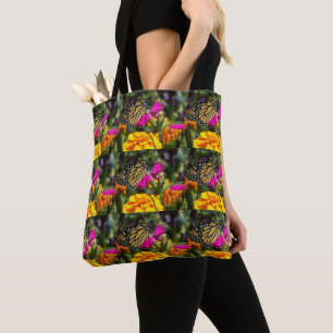 Tote Bag Papillon Monarque sur Marigold rose