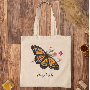 Tote Bag Papillon Monarque vintage Avec Nom Mignonne Coloré