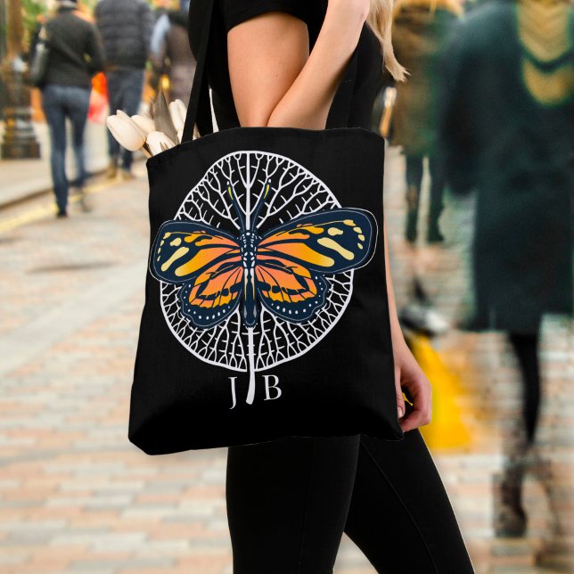 Tote Bag Papillon Monogramme moderne noir et blanc (Créateur téléchargé)