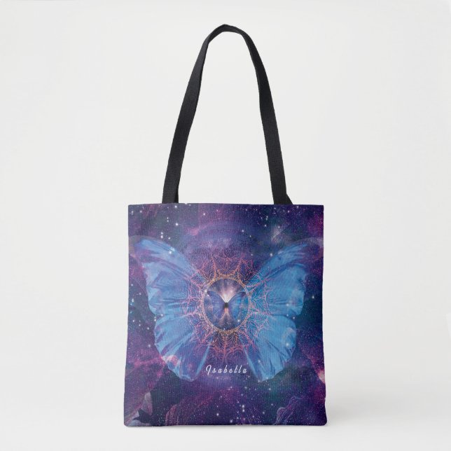 Tote Bag Papillon morpho / Galaxie Mandala (Devant)