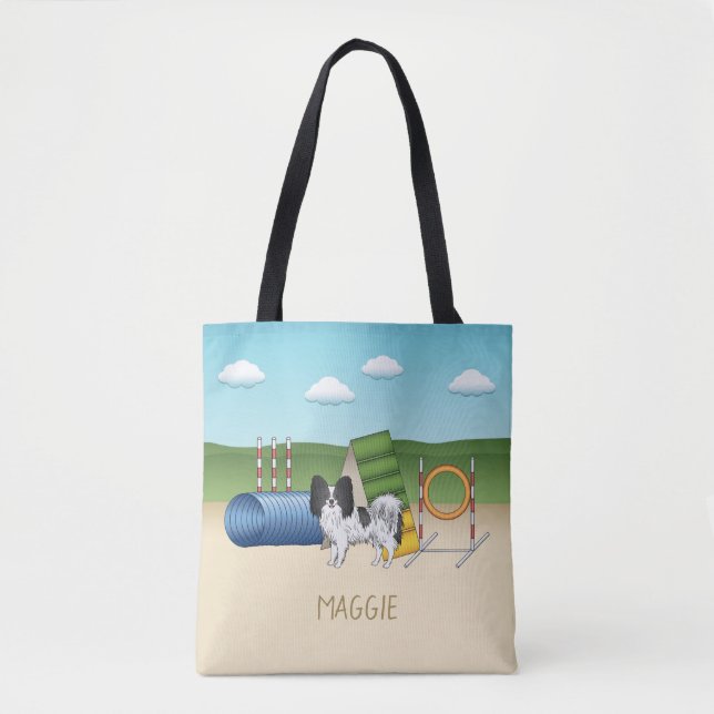 Tote Bag Papillon Noir Et Blanc Avec Équipement D'Agilité (Devant)