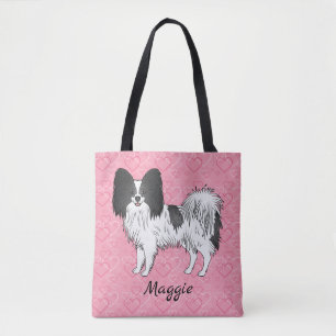 Tote Bag Papillon noir et blanc Chien mignon sur des cœurs