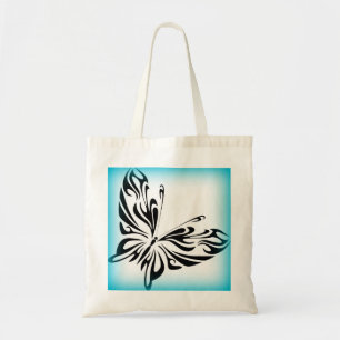 Tote Bag Papillon noir fantaisie avec bordure Bleue