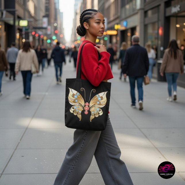 Tote Bag Papillon Or Orné De Gemmes (Walking into the city like the main character 🦋✨)