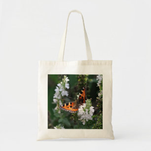 Tote Bag Papillon orange et fleurs blanches