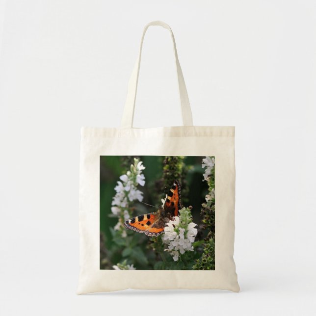 Tote Bag Papillon orange et fleurs blanches (Devant)