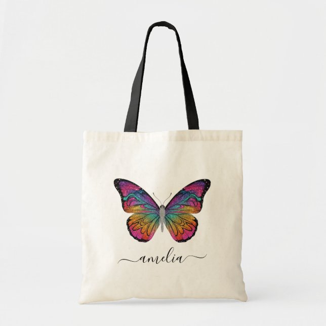 Tote Bag Papillon Pailleté Brillance Luxueuse Personnalisée (Devant)