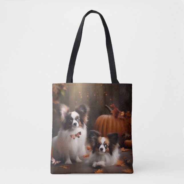 Tote Bag Papillon Puppy Automne Citrouille de plaisir (Devant)