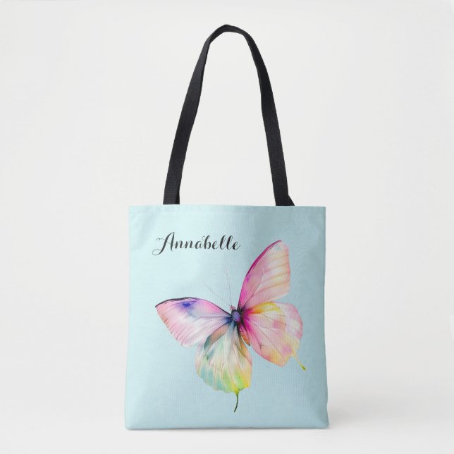 Tote Bag Papillon rose délicat dans les couleurs pastel arc (Devant)