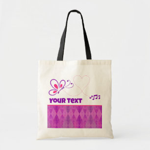 Tote Bag Papillon rose et violet Cœur personnalisé