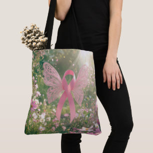Tote Bag Papillon Ruban Rose dans un Jardin