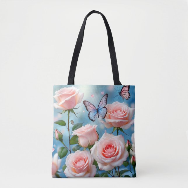 Tote Bag Papillon Sur Fleur Rose (Devant)