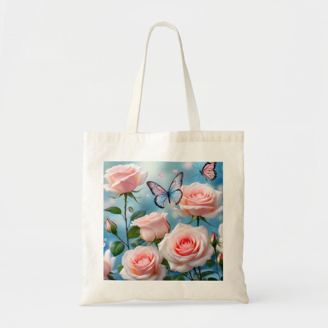 Tote Bag Papillon Sur Fleur Rose (Devant)