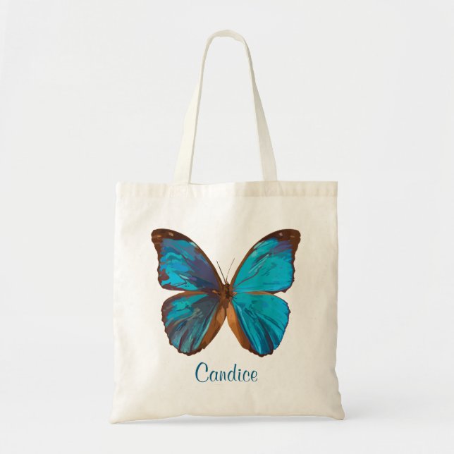Tote Bag Papillon Tropical bleu et turquoise couleur Gem (Devant)