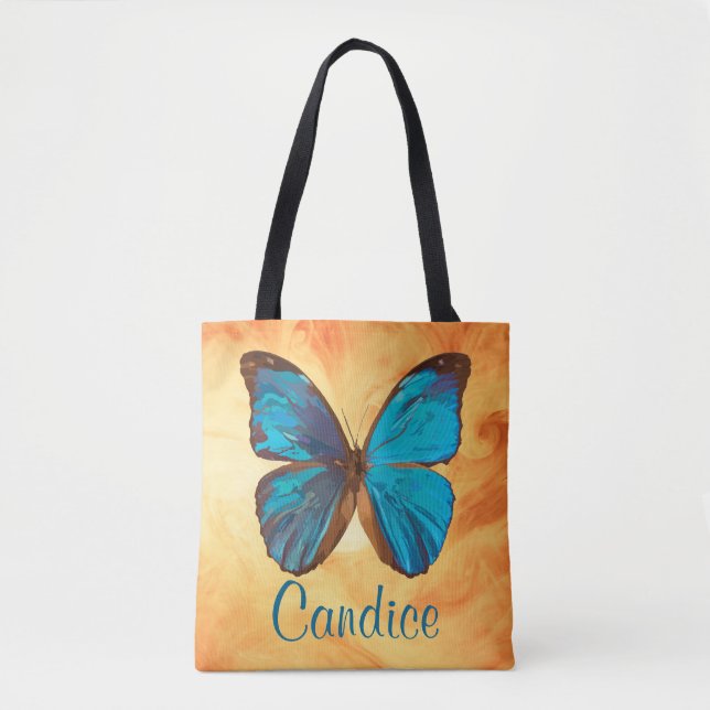 Tote Bag Papillon Tropical bleu et turquoise couleur Gem (Devant)