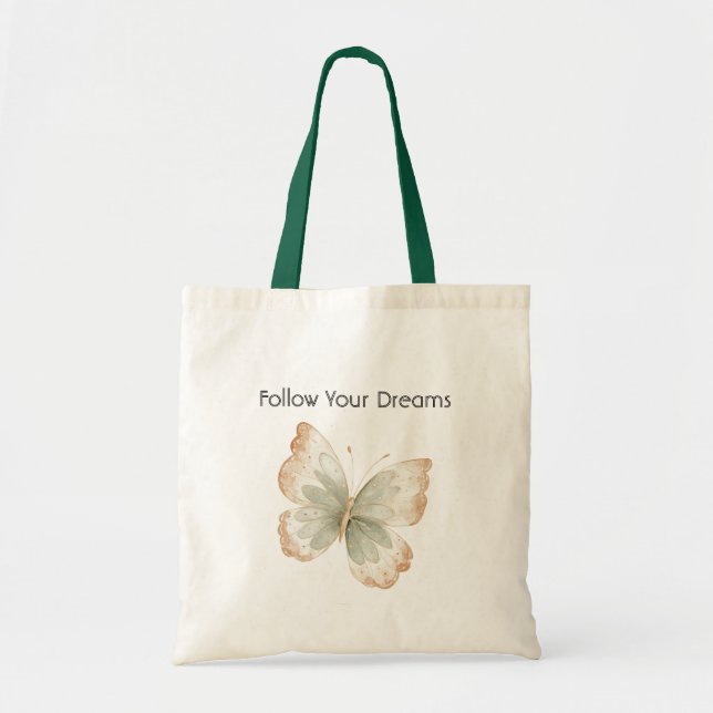 Tote Bag Papillon Vert Crème Brun   (Devant)