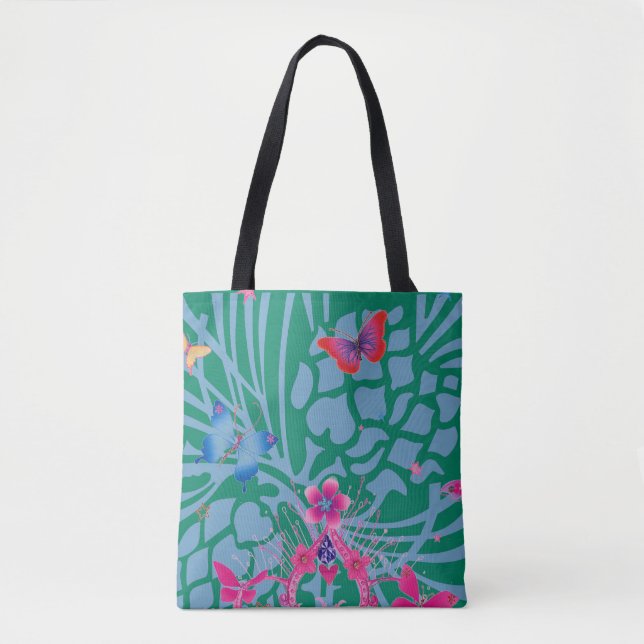 Tote Bag Papillon Vert Émeraude Kaléidoscope Impression Per (Devant)