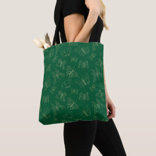 Tote Bag Papillon vert foncé imprimé, inspiré par la nature