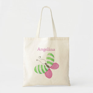 Tote Bag Papillon vert rose avec le nom