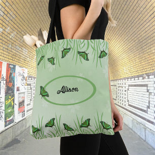 Tote Bag Papillon vert sur vert clair - personnalisable