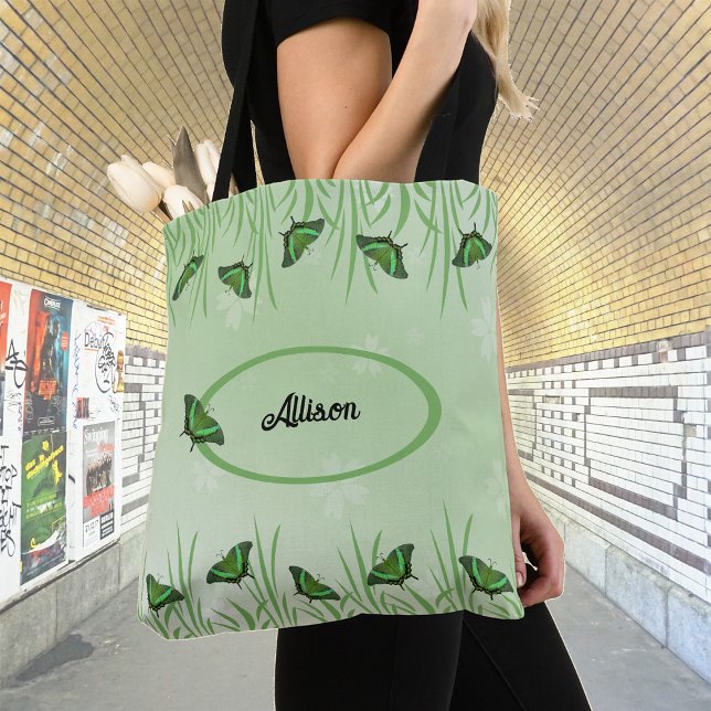 Tote Bag Papillon vert sur vert clair - personnalisable (Créateur téléchargé)