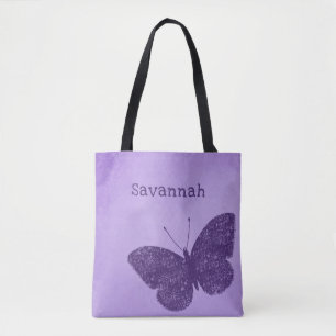 Tote Bag Papillon violet Boho Rustique Fourre-tout