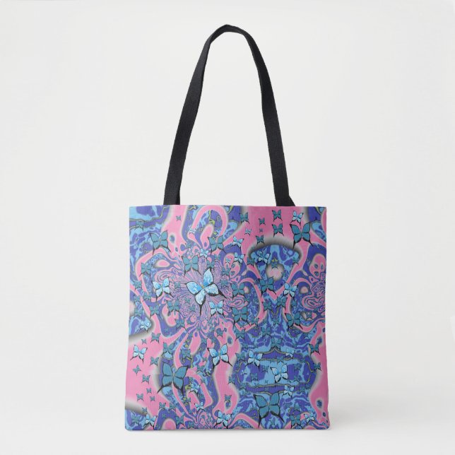 Tote Bag Papillons bleus rêve psychédélique (Devant)