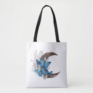 Tote Bag Papillons bleus sur croissant en bois