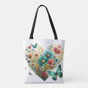 Tote Bag Papillons Botaniques Fleur Sauvage Murmurante