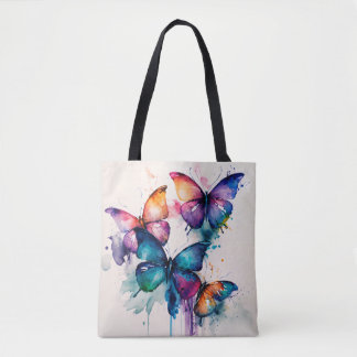 Tote Bag Papillons colorés Aquarelle Abstraite