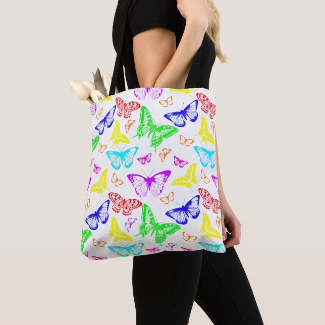 Tote Bag Papillons de couleur arc-en-ciel volant (De près)