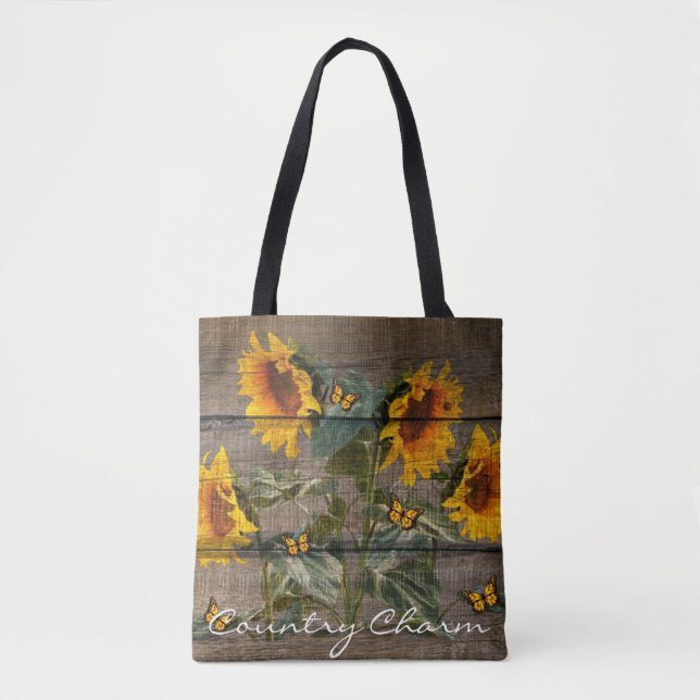 Tote Bag Papillons de tournesol rustique Barre (Devant)
