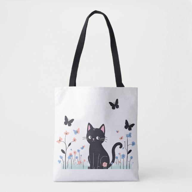 Tote Bag Papillons d'observation des chats noirs (Devant)