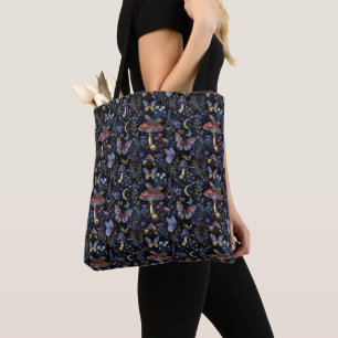 Tote Bag Papillons Élégants Champignons & Motif Botanique