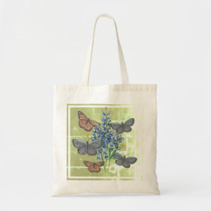 Tote Bag Papillons et Bluebonnets sur Carré vert