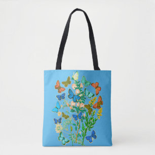 Tote Bag Papillons et Fleur sauvage Vintage Botanique