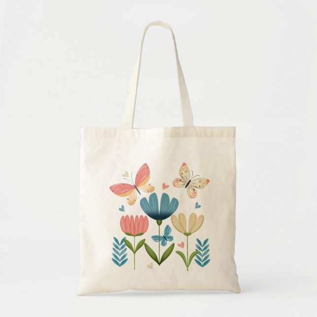 Tote Bag Papillons et fleurs (Devant)