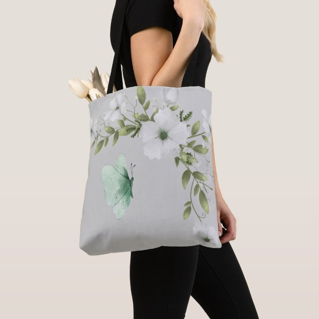 Tote Bag Papillons et fleurs aquarelles (De près)