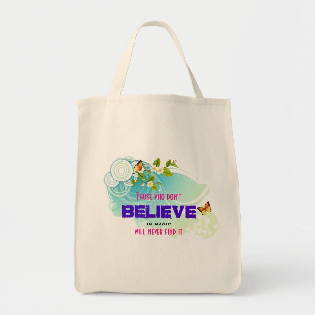 Tote Bag Papillons et fleurs avec citation magique (Devant)