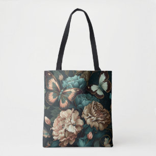 Tote Bag Papillons et fleurs design classique foncé