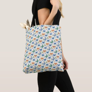 Tote Bag Papillons et fleurs verts jaunes bleus