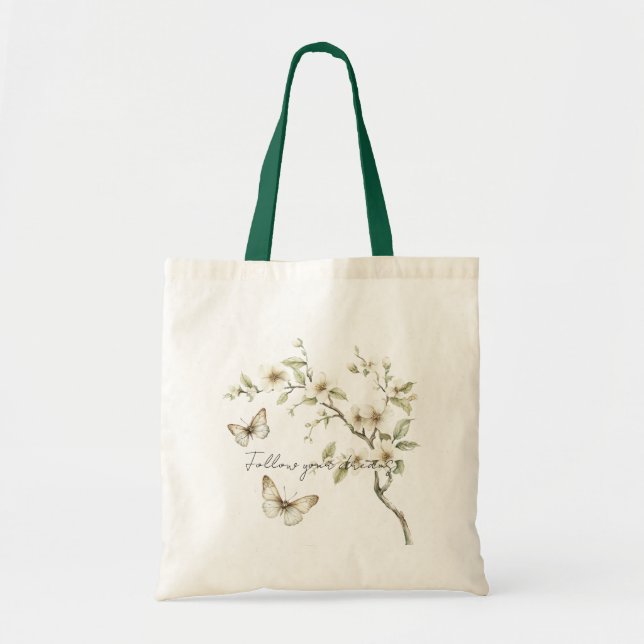 Tote Bag Papillons Fleurs Arbre Suivez Vos Rêves (Devant)