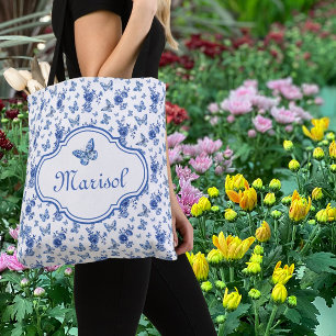 Tote Bag Papillons Fleurs de Chinoiserie Personnalisés